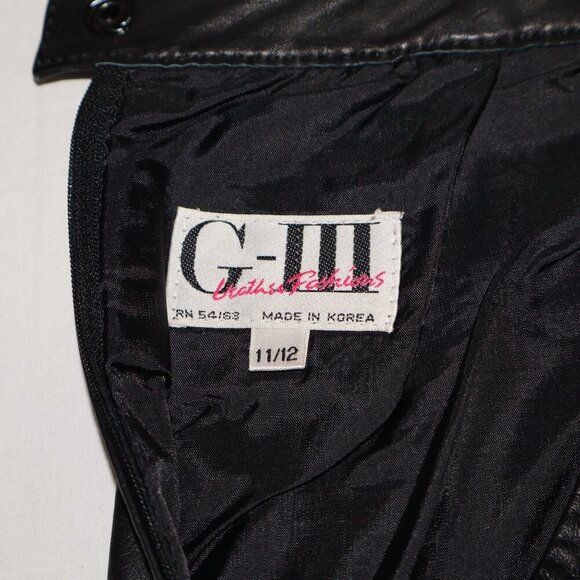 G-III Womens Vintage Black Leather Midi Pencil Skirt Back Snaps 80's Size 11/12 - Picture 5 of 11